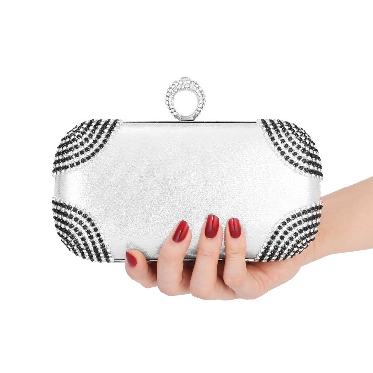 Women Evening With Party Bag Hard Box Metal Frame Purse Bridal Chain Shoulder Clutch Shiny Bags