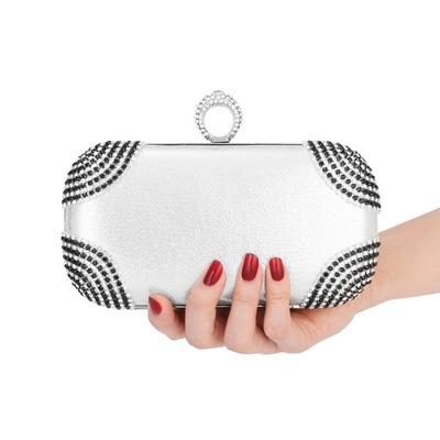 Women Evening With Party Bag Hard Box Metal Frame Purse Bridal Chain Shoulder Clutch Shiny Bags