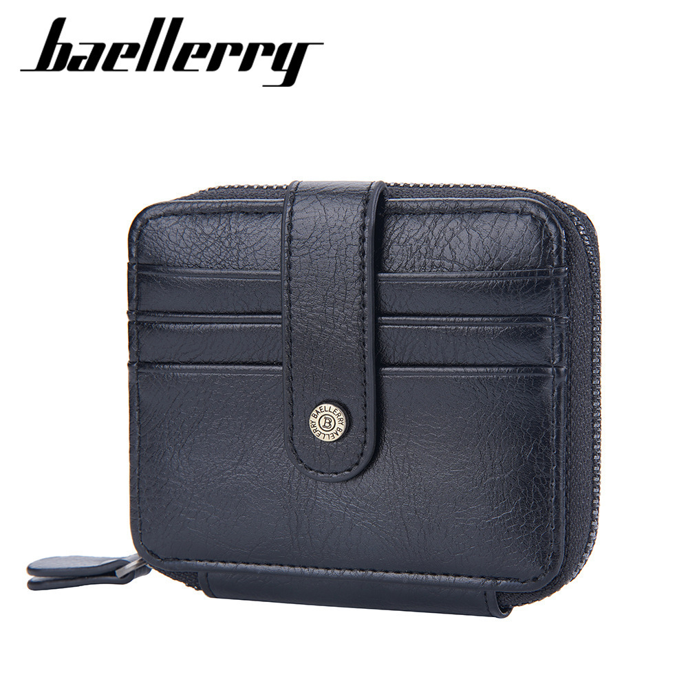 Fashion Baellery Zipper Buckle Oil Wax Multiple Card Slot Small Card Leather Wallet For Men Casual