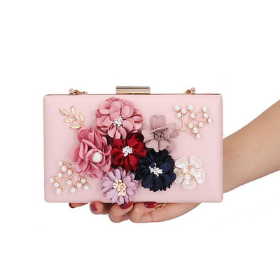 Handmade Flower Embroidery Beads Classic Fashion Acrylic Box Evening Purse Ladies Clutch Bridal Bags Wedding