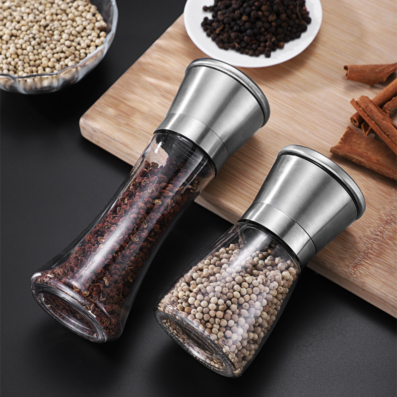 Home Kitchen Gadget Pepper Grinder Adjustable Coarseness Glass Manual Abrader Premium Stainless Steel Mill