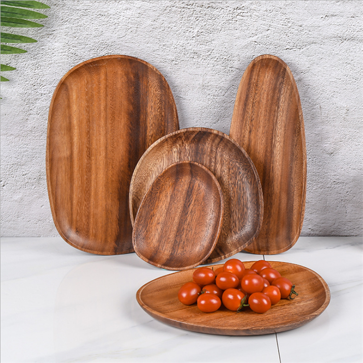 2022 New style factory natural wooden reusable plate set dishes plate breakfast dish irregular plate