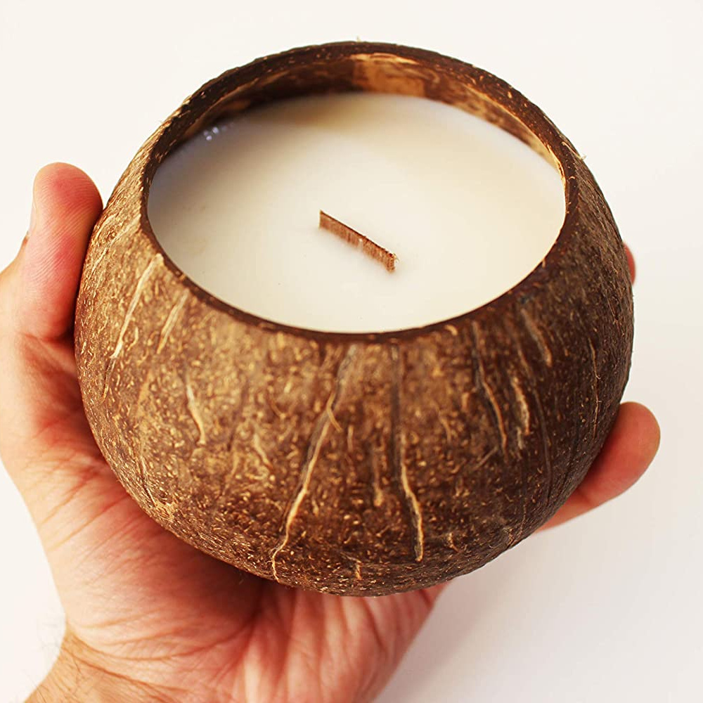 Natural Coconut Candle Scented Candle in Coconut Shell - Eco Friendly Coconut Bowl Candle