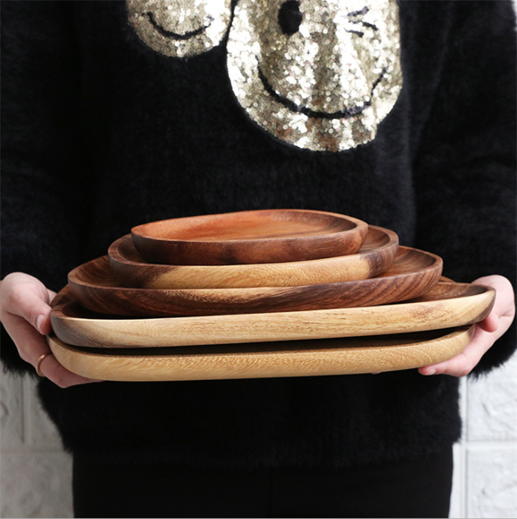 2022 New style factory natural wooden reusable plate set dishes plate breakfast dish irregular plate