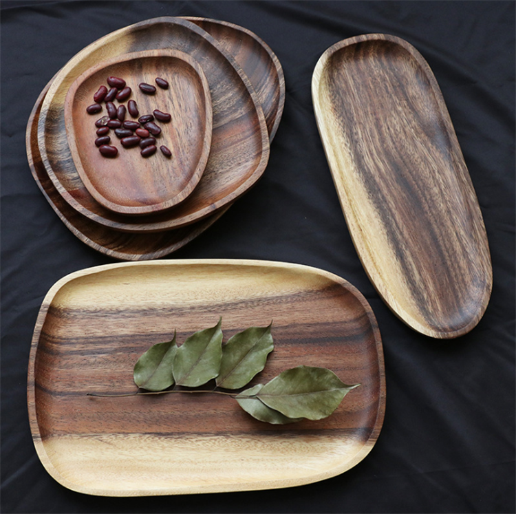 2022 New style factory natural wooden reusable plate set dishes plate breakfast dish irregular plate