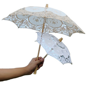 White/Beige Handmade Victorian  Large Wedding Lace Parasol Umbrella