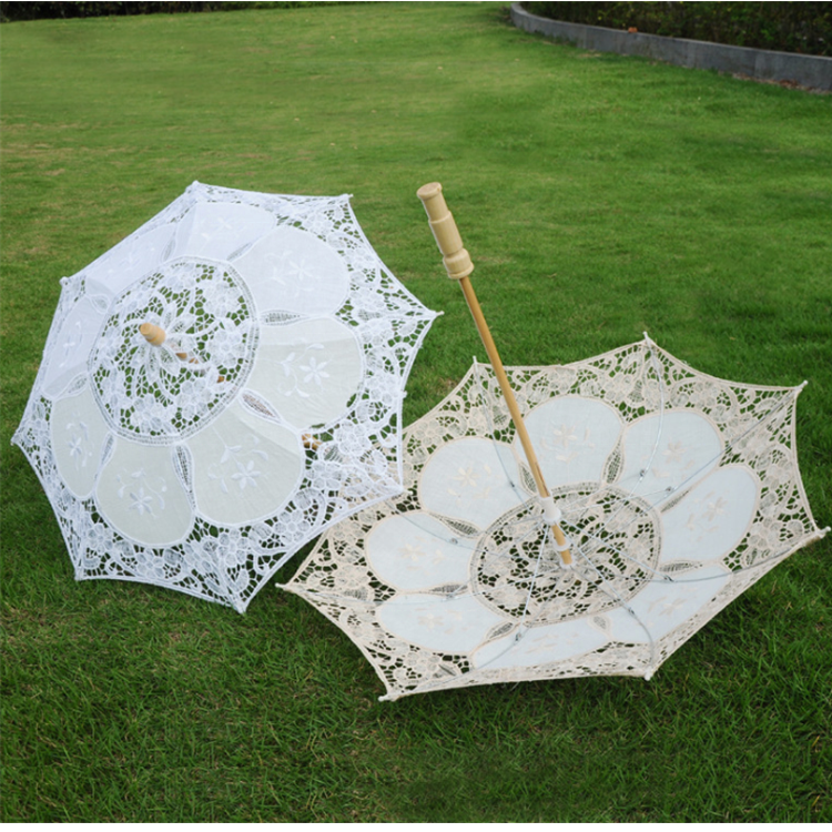 White/Beige Handmade Victorian  Large Wedding Lace Parasol Umbrella