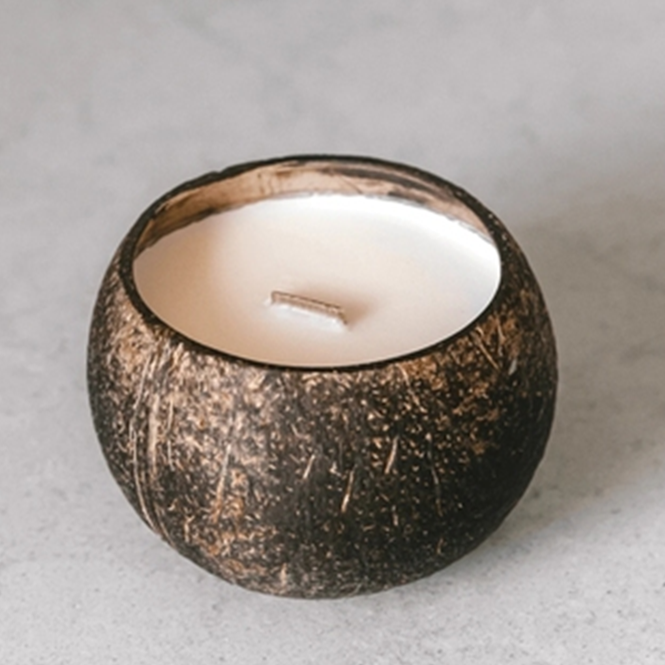 WHOLESALE ECO FRIENDLY NATURAL VEGETABLE SOY WAX CANDLE IN SHELLS STRESS RELIEF SCENTED COCONUT SHELL CANDLES