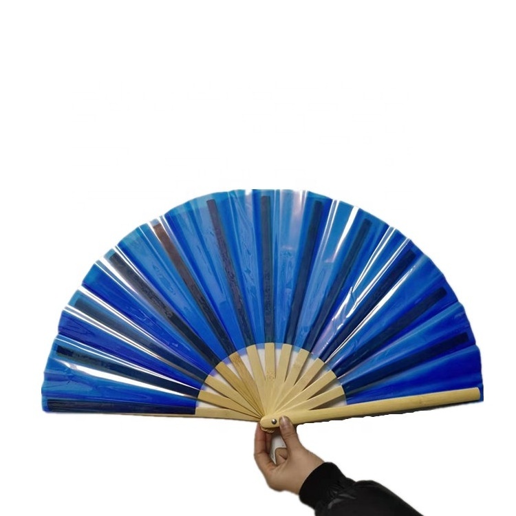 Black Large Folding Nylon Cloth Handheld Chinese Kung Fu Tai Chi Decoration Fan Custom bamboo Large fan