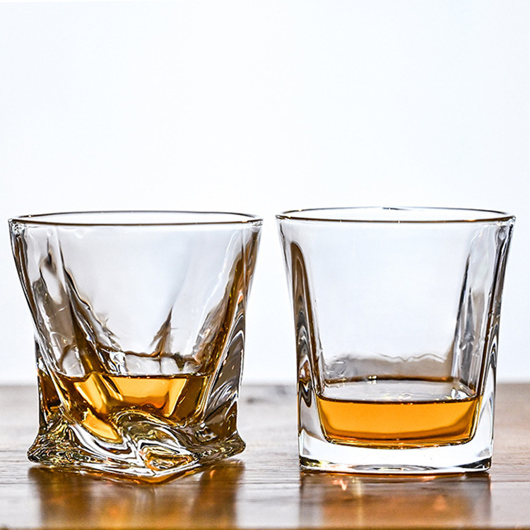 Custom Logo Whiskey Cup Shot Glasses Unbreakable Personalized Various Twisted Creative glass cups machine made Whisky glass cup