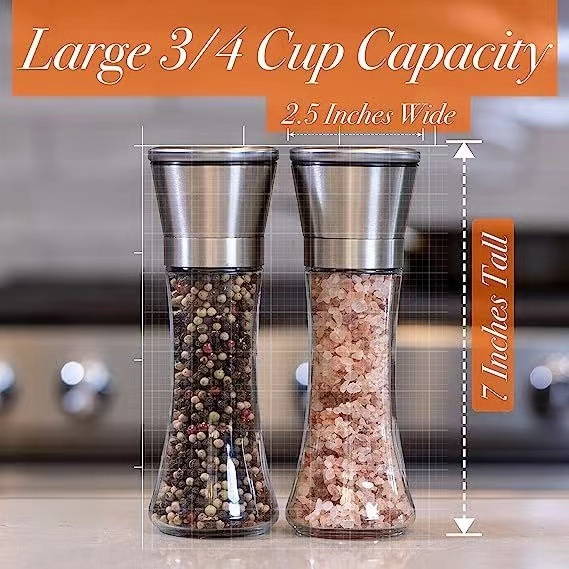 Home Kitchen Gadget Pepper Grinder Adjustable Coarseness Glass Manual Abrader Premium Stainless Steel Mill