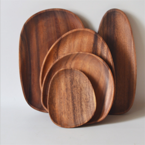 2022 New style factory natural wooden reusable plate set dishes plate breakfast dish irregular plate