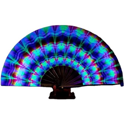 UV Glow Rave Folding Hand Fan for Festivals/Drag Queen/Burlesque Large Clack Festival Hand Fan Rave Accessories for Women/Men