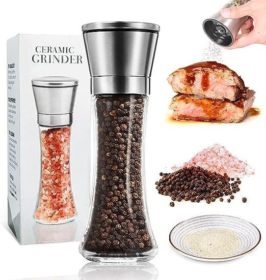 Home Kitchen Gadget Pepper Grinder Adjustable Coarseness Glass Manual Abrader Premium Stainless Steel Mill