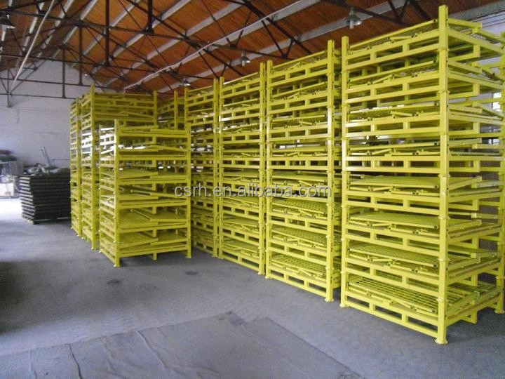 RH-C02 1100*1100*740mm yellow fold able stacking crate metal steel containers steel container warehouse storage cage