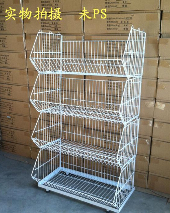 RH-BR02  720*450*1280mm*4 layers   White Color Middle Duty Movable Wire Baskets Stacking Shelf