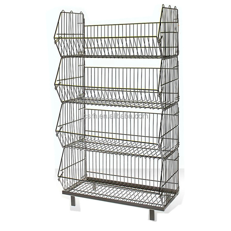 RH-BR02  720*450*1280mm*4 layers   White Color Middle Duty Movable Wire Baskets Stacking Shelf