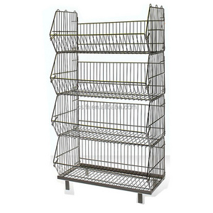 RH-BR02  720*450*1280mm*4 layers   White Color Middle Duty Movable Wire Baskets Stacking Shelf