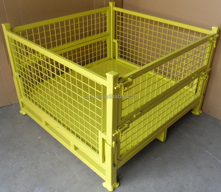 RH-C02 1100*1100*740mm yellow fold able stacking crate metal steel containers steel container warehouse storage cage