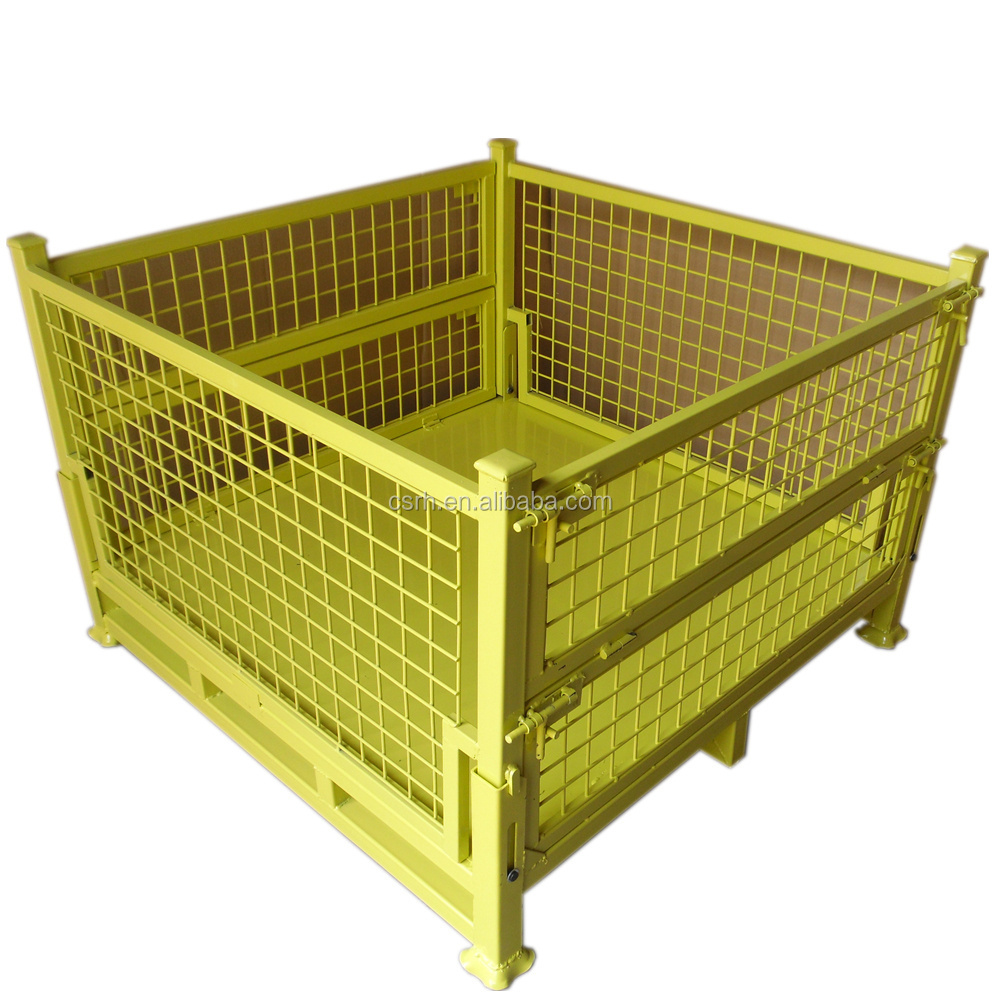 RH-C02 1100*1100*740mm yellow fold able stacking crate metal steel containers steel container warehouse storage cage