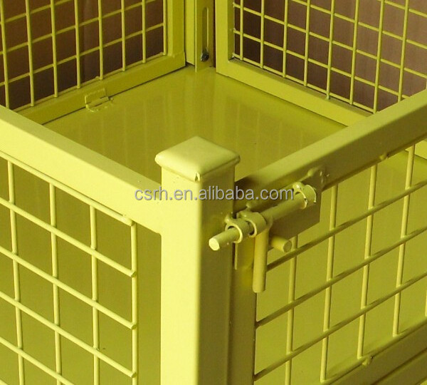 RH-C02 1100*1100*740mm yellow fold able stacking crate metal steel containers steel container warehouse storage cage