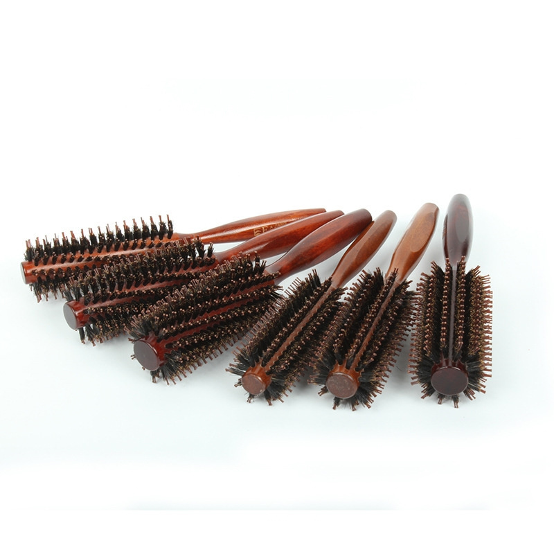 Factory Professional Detangling Hairbrush Custom Private Label Natural Wooden Boar Bristle Round Roller Hair Brush Styling Comb