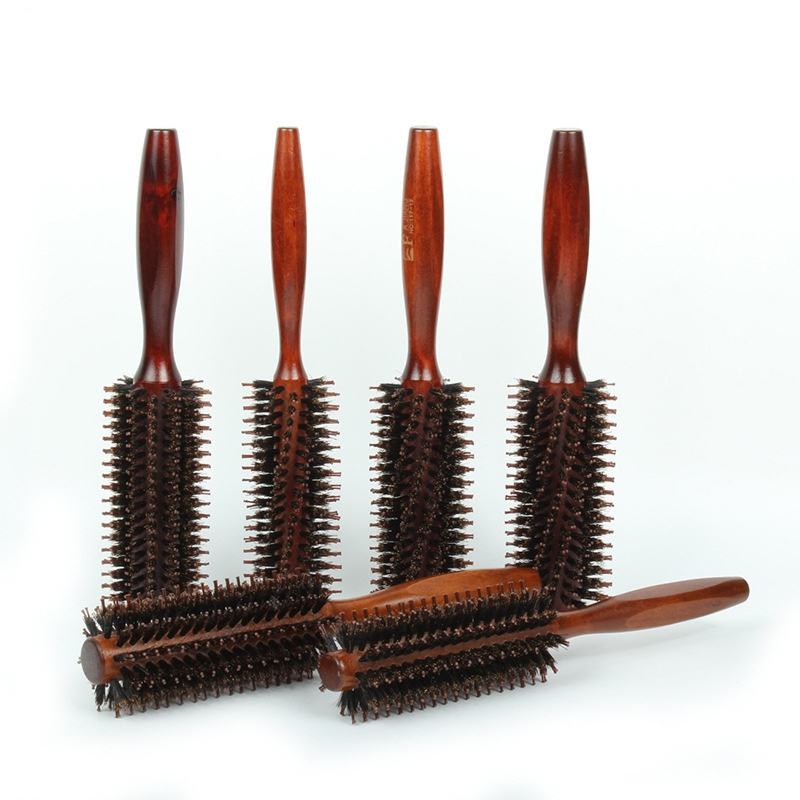 Factory Professional Detangling Hairbrush Custom Private Label Natural Wooden Boar Bristle Round Roller Hair Brush Styling Comb