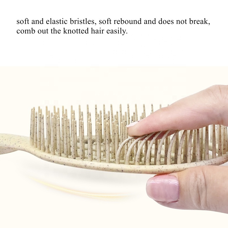 Customized 3pcs Eco-friendly Wheat Straw Hair Care Detangling Brush Scalp Massager Shampoo Brush Portable Styling Comb Set