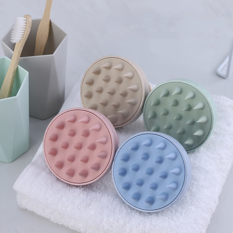 Custom Logo Eco Friendly Wheat Straw Handheld Soft Silicone Head Scalp Massager Comb Hair Shampoo Brush Bath Brushes