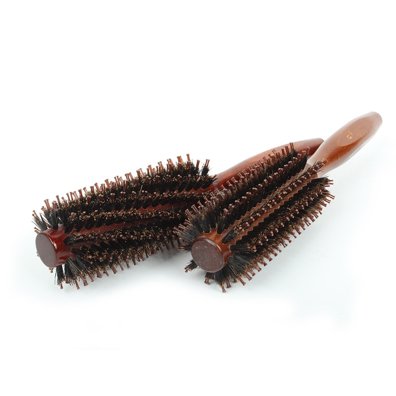 Factory Professional Detangling Hairbrush Custom Private Label Natural Wooden Boar Bristle Round Roller Hair Brush Styling Comb