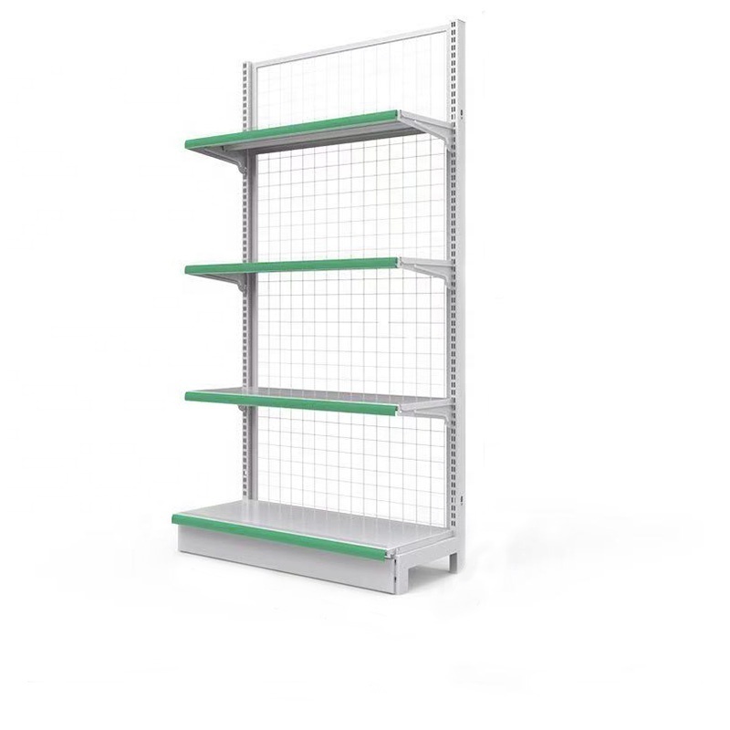 pharmacy used wire gondola supermarket shelving mesh back shelves