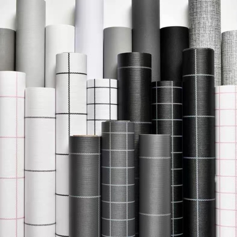 PVC Waterproof black peel and stick lattice wall paper rolls live black self-adhesive wallpaper