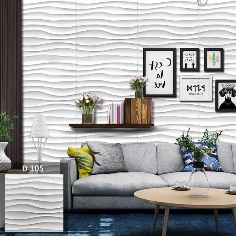 Running Factory PVC Wave Board Textured 3D Wall Panels for wall decoration ,White, 19.7