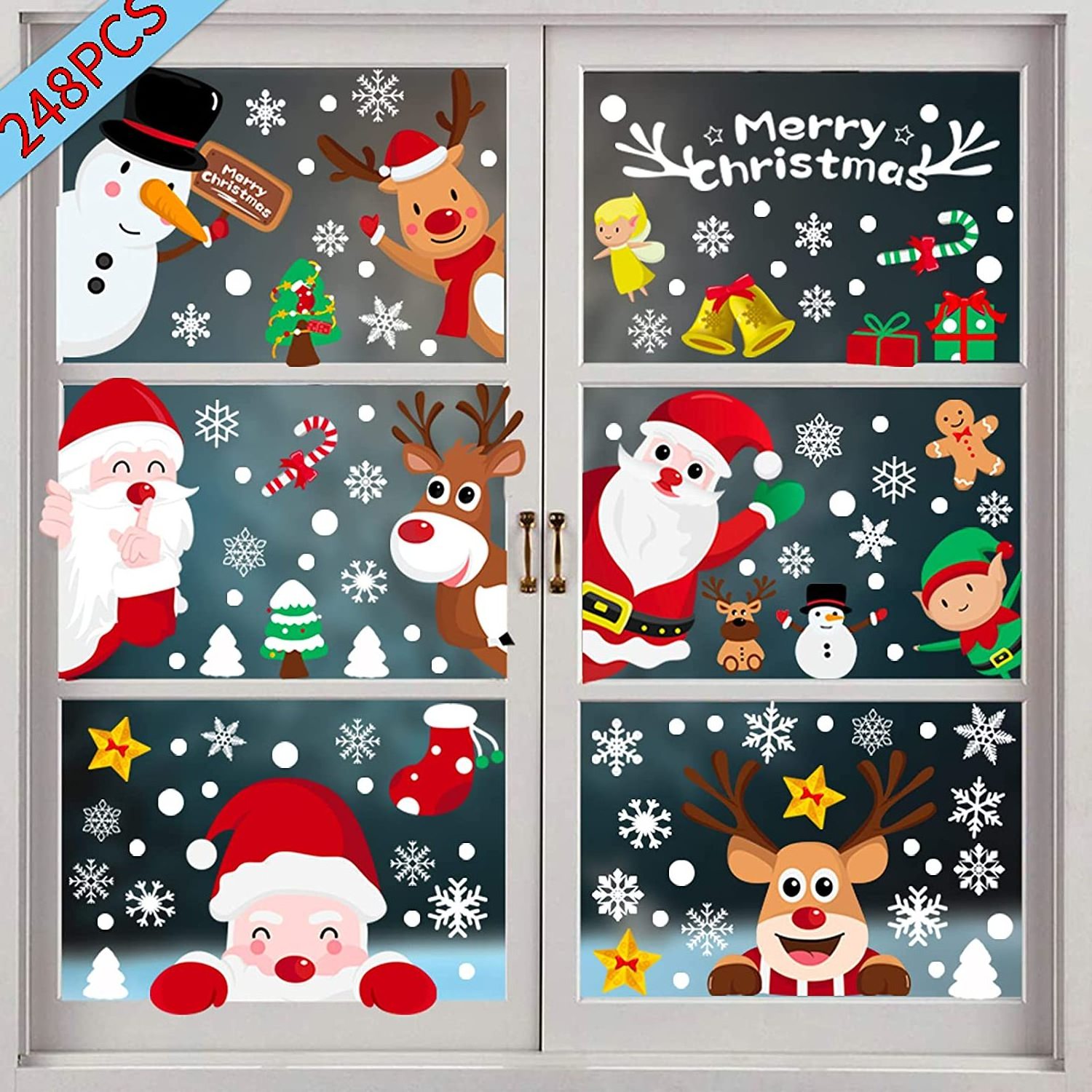 Snowflake Window Clings Christmas Decorations Double-Sided Pattern Static Window Decals for Xmas Window Stickers