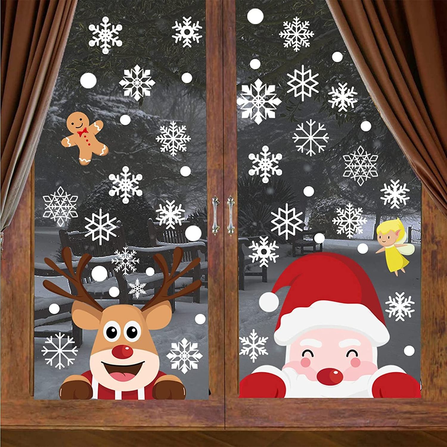 Snowflake Window Clings Christmas Decorations Double-Sided Pattern Static Window Decals for Xmas Window Stickers