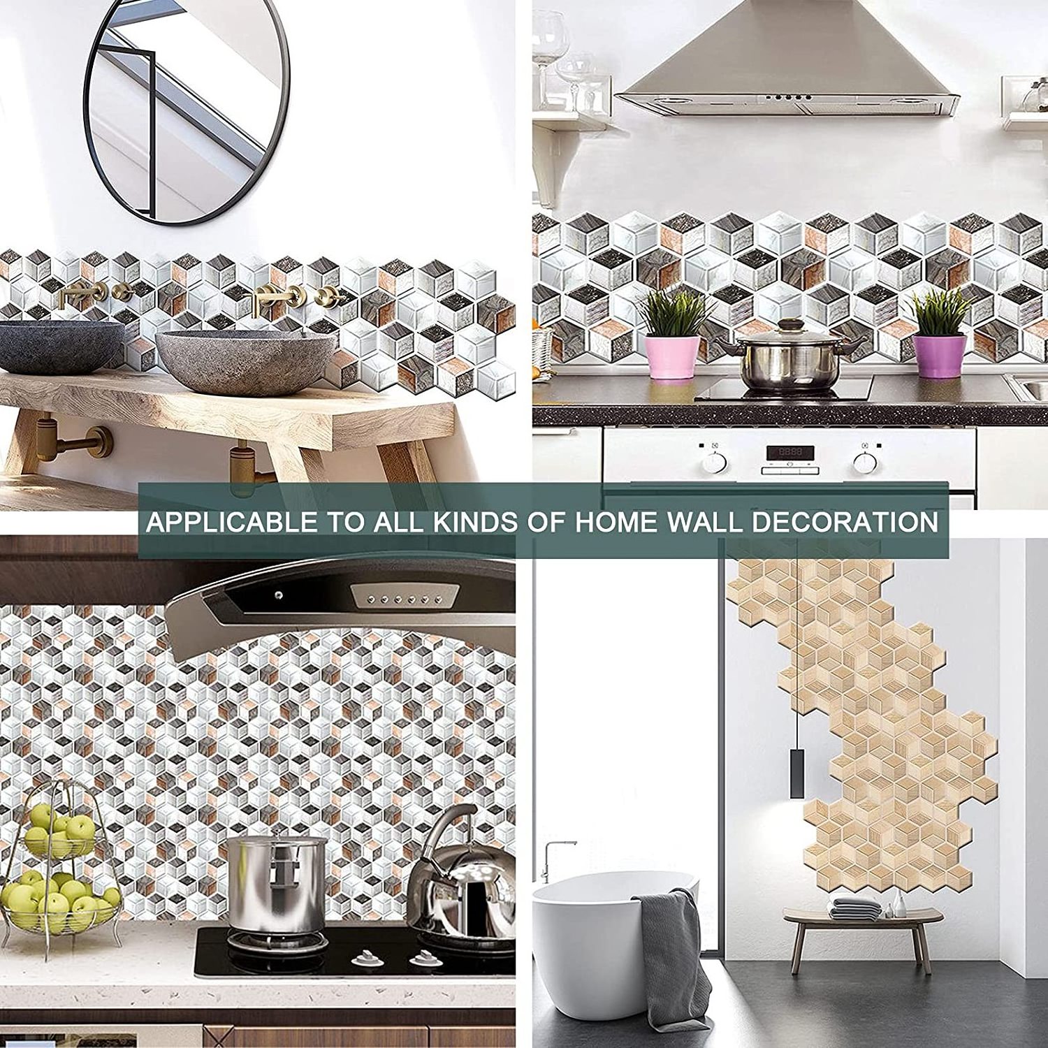 Wholesale self-adhesive mosaic tiles wall sticker Light 3D Backsplash Peel and Stick Wallpaper Smart Tile