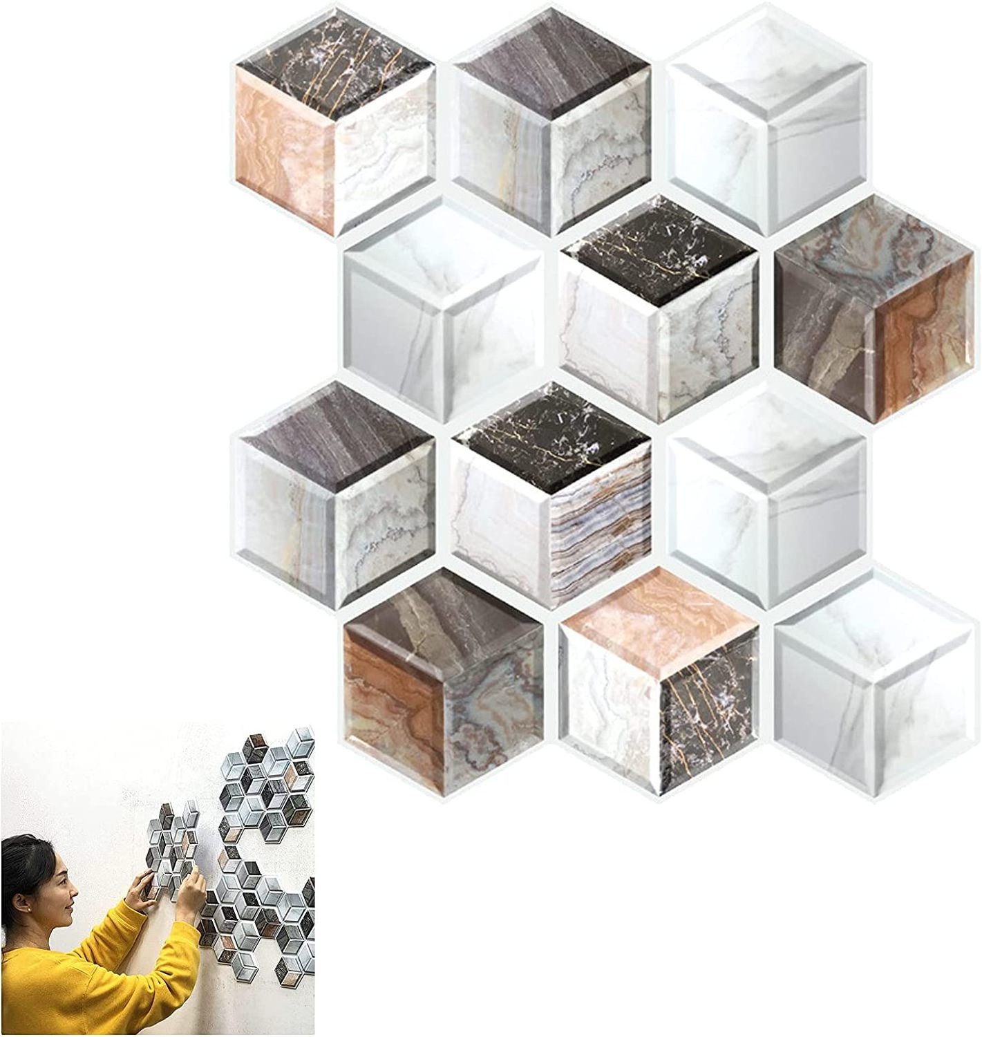 Wholesale self-adhesive mosaic tiles wall sticker Light 3D Backsplash Peel and Stick Wallpaper Smart Tile