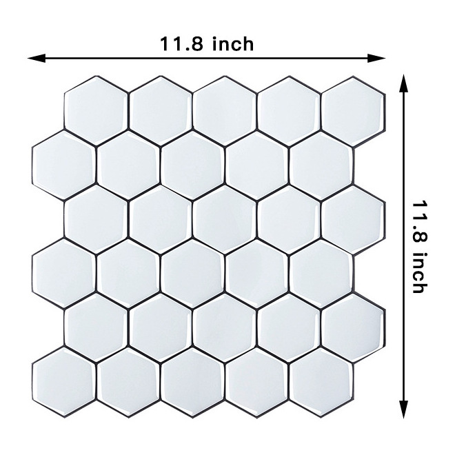 Hexagon waterproof peel and stick wall tile for kitchen bathroom backsplash