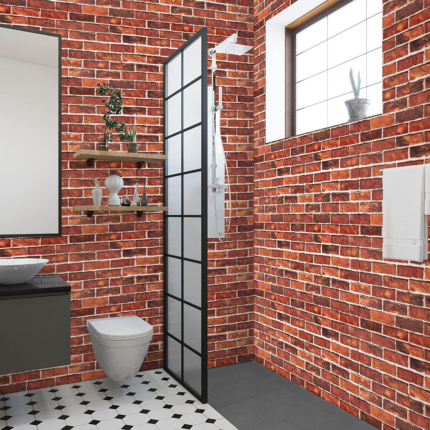 Red Brick wallpaper peel and stick wallpaper Self-Adhesive Brick Design Contact Paper Removable Brick Wallpaper