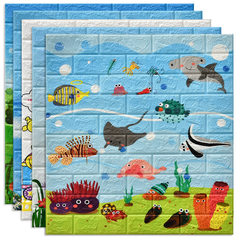 3D Cartoon Self Adhesive Wall Stickers Peel and Stick PE Foam Wallpaper Waterproof Art Wall Panels for Kids Room Decor