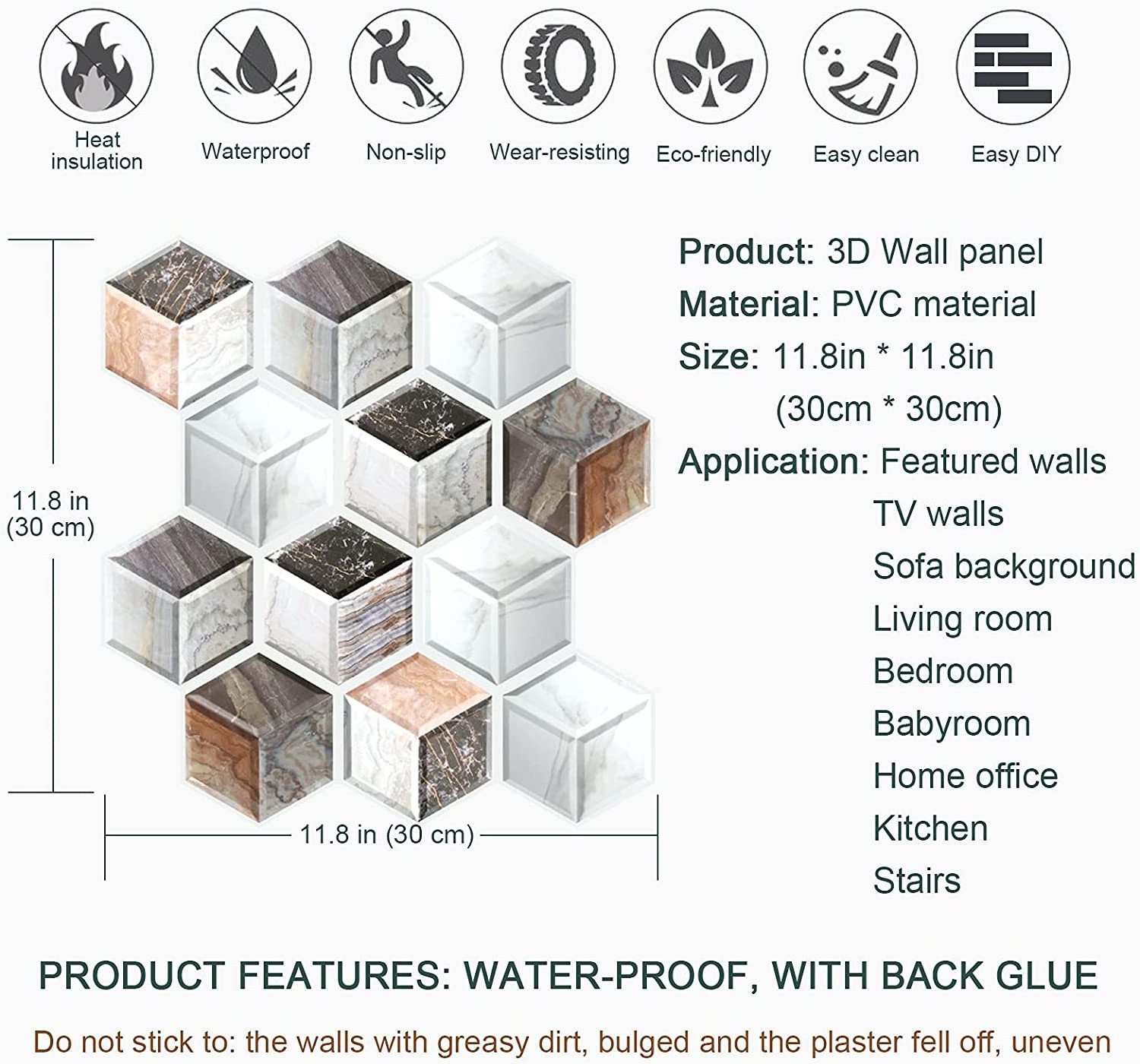 Wholesale self-adhesive mosaic tiles wall sticker Light 3D Backsplash Peel and Stick Wallpaper Smart Tile