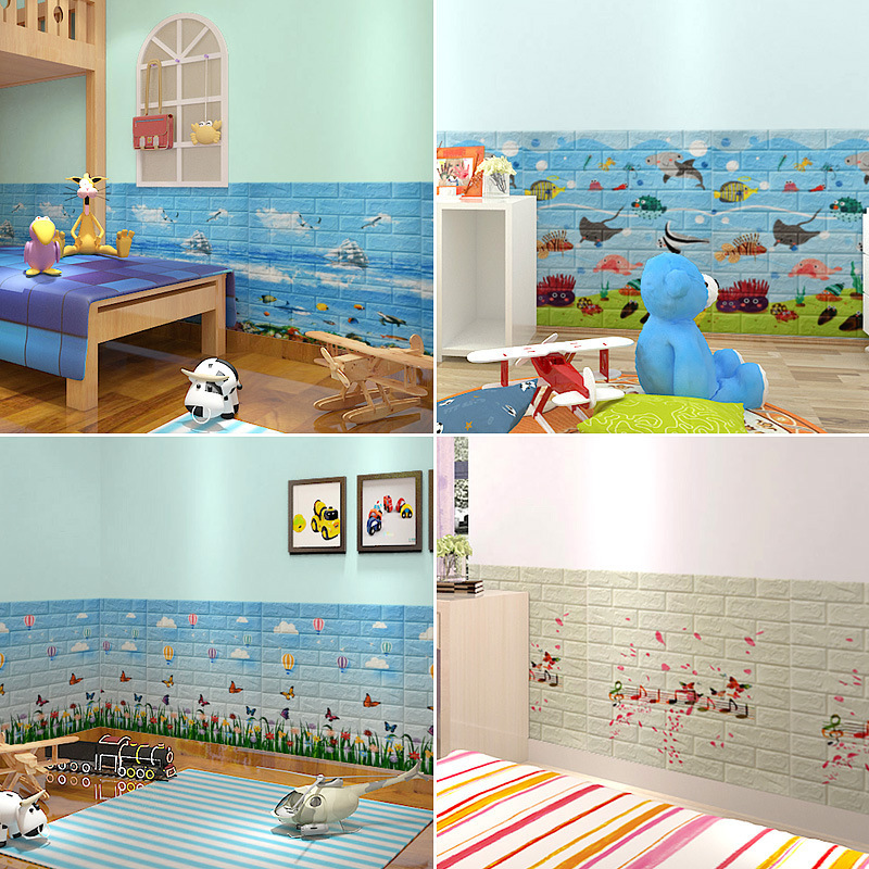 3D Cartoon Self Adhesive Wall Stickers Peel and Stick PE Foam Wallpaper Waterproof Art Wall Panels for Kids Room Decor