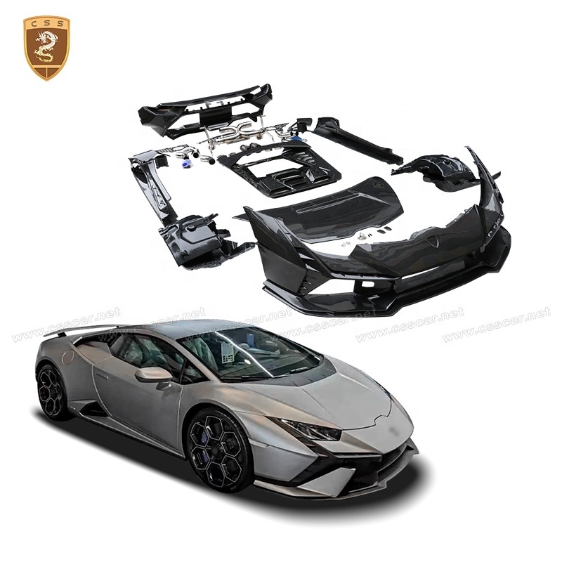 For Lamborghini Huracan LP610 Tecnic Bodykit Dry Carbon Fiber Front Bumper Lip Engine Cover Rear Exhaust Muffler Tips Body Kit