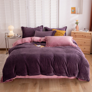 Milk Velvet Simplicity Luxury Bed Sets Bedroom Full 4 Piece Purple Bedding Set