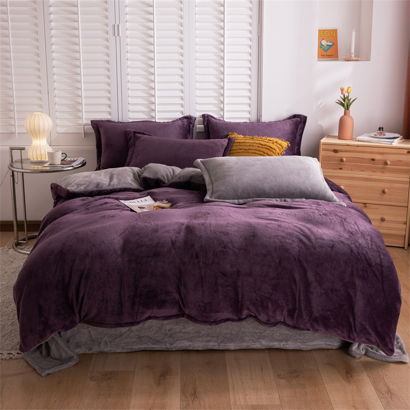 Milk Velvet Simplicity Luxury Bed Sets Bedroom Full 4 Piece Purple Bedding Set