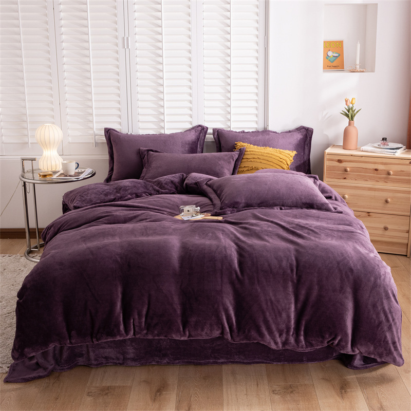 Milk Velvet Simplicity Luxury Bed Sets Bedroom Full 4 Piece Purple Bedding Set