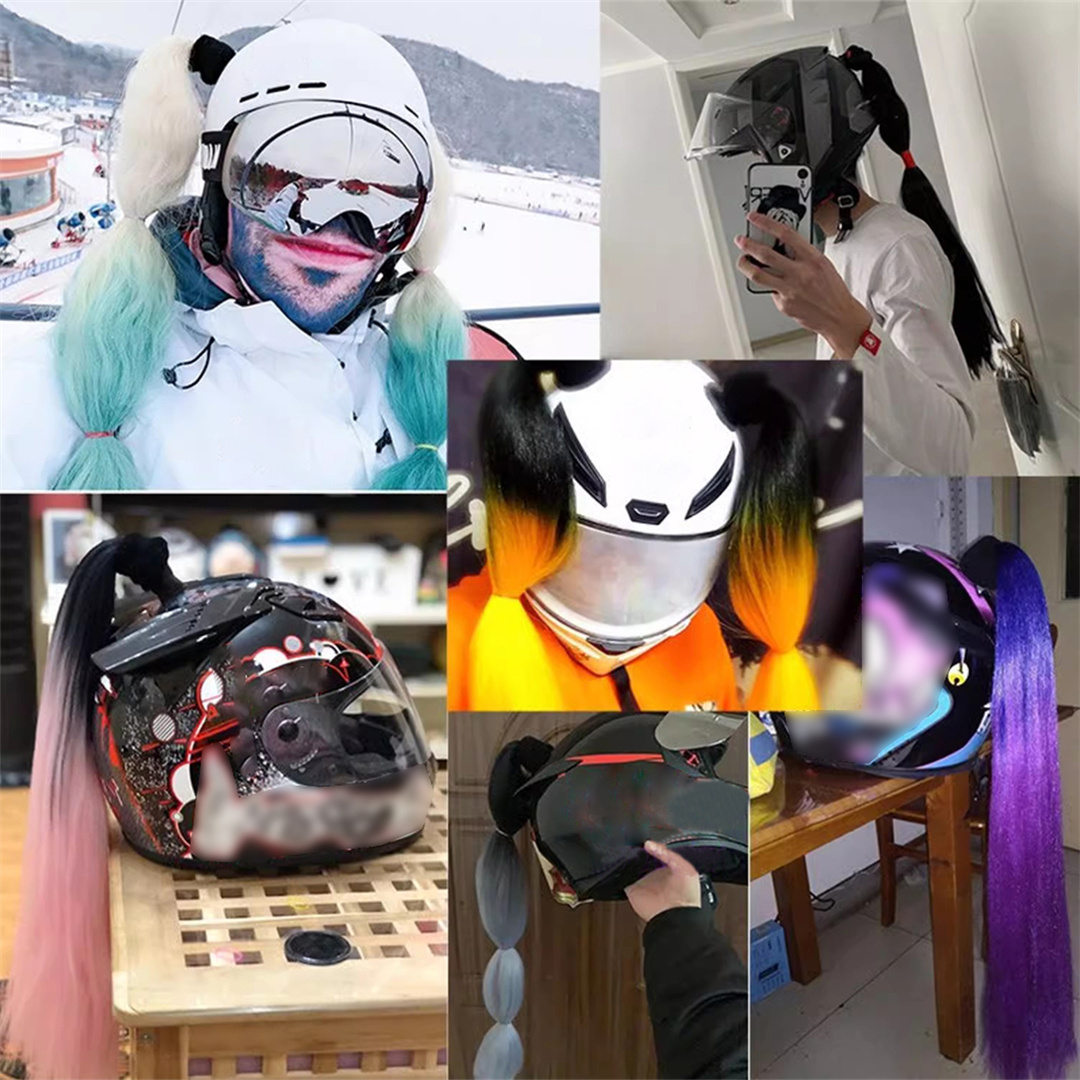 Men's Women's Helmets Sucker Braid Full Face Helmet Ski Motorcycle Helmet Dreadlocks Ponytail Braid