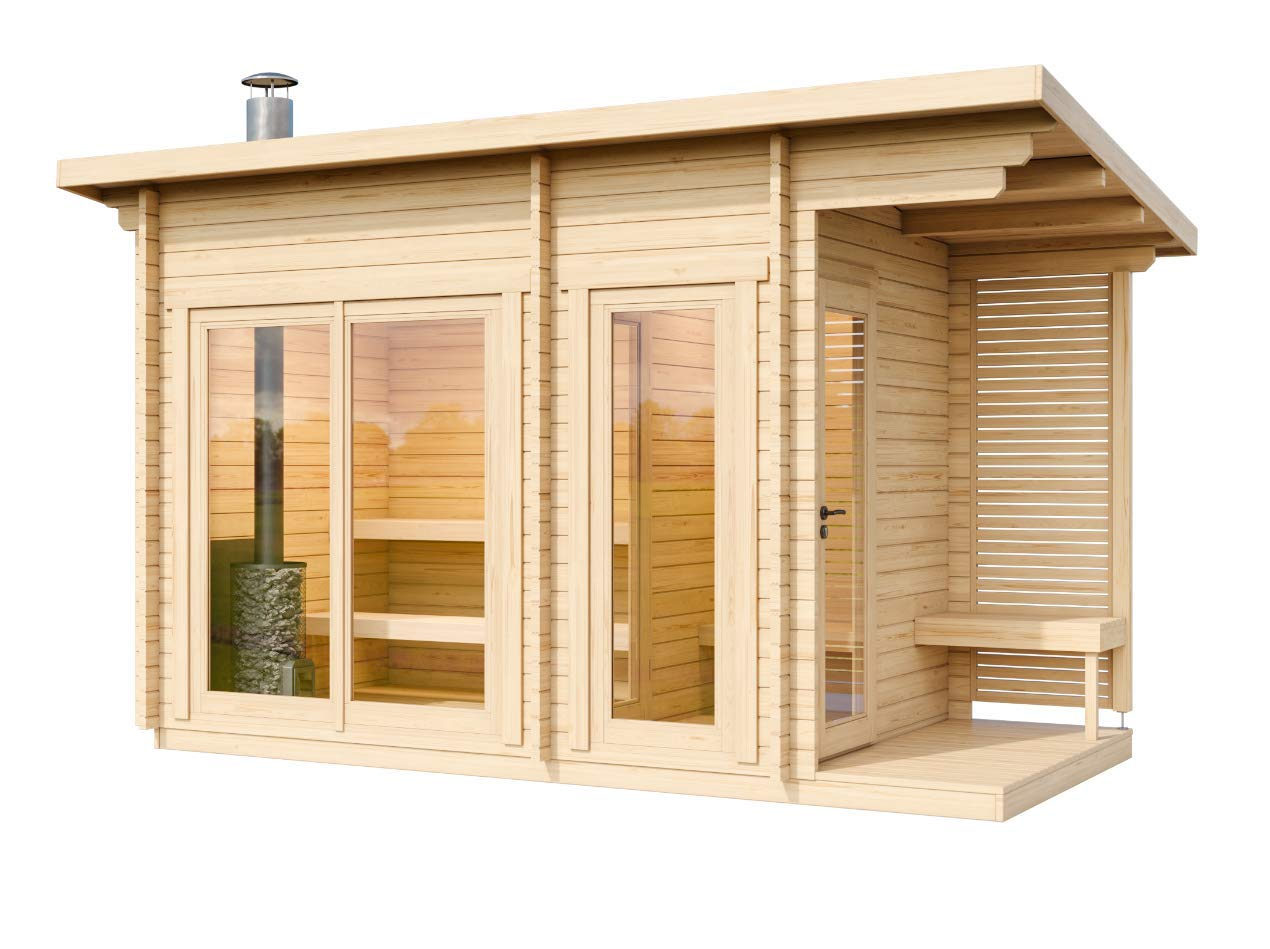 OEM/ODM 2024 New Design Modern  Luxury White Pine Wooden Garden Dry Steam Outdoor Sauna With Wood Burning Stove