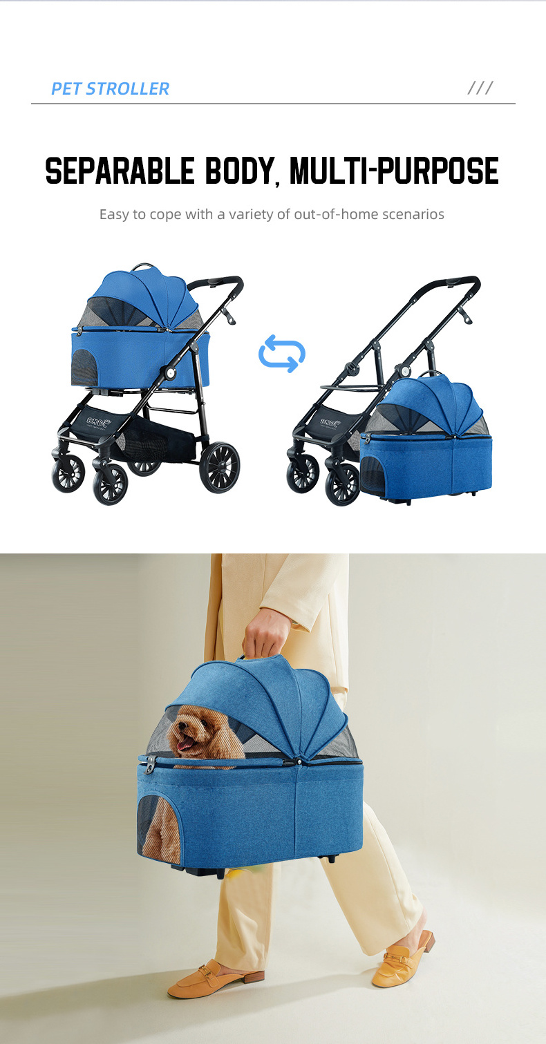 Lightweight foldable detachable Portable custom best 4 wheels pet gear double dog stroller portable wholesale pet stroller