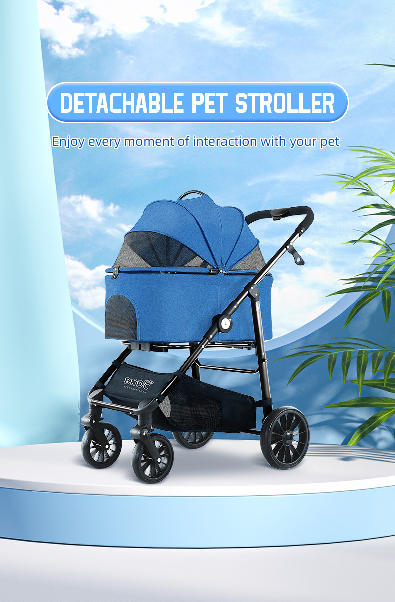 Lightweight foldable detachable Portable custom best 4 wheels pet gear double dog stroller portable wholesale pet stroller